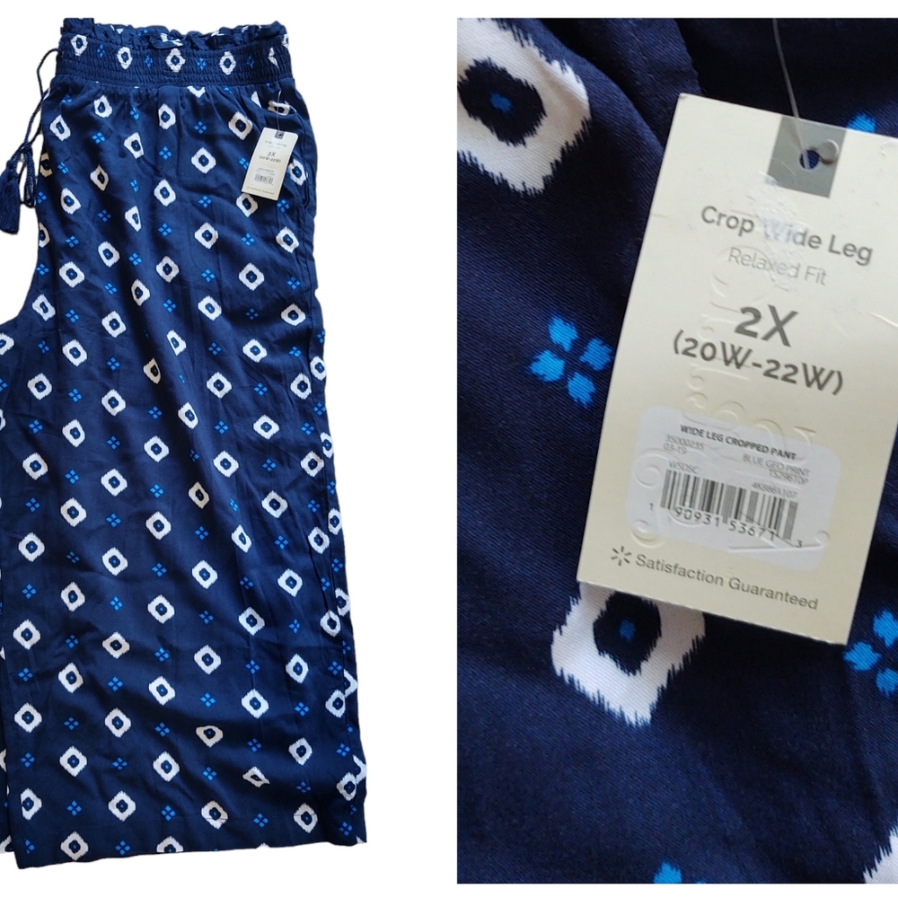 NWT cropped dress pants, by TERRA & SKY. Size 2x. Blue with white detail